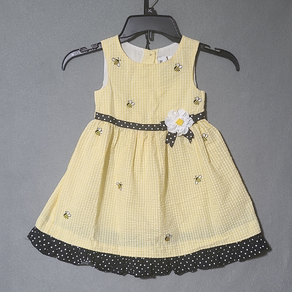 COUNTING DAISIES Girl's Seersucker Yellow & Black Tie Back Dress - Size 4T